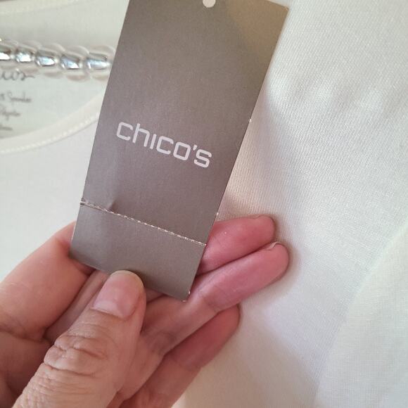 Chico’s Knit woven Envelope Top 3/4 Sleeve Soft Light Ivory Size 0 NWT Classic - Picture 4 of 7